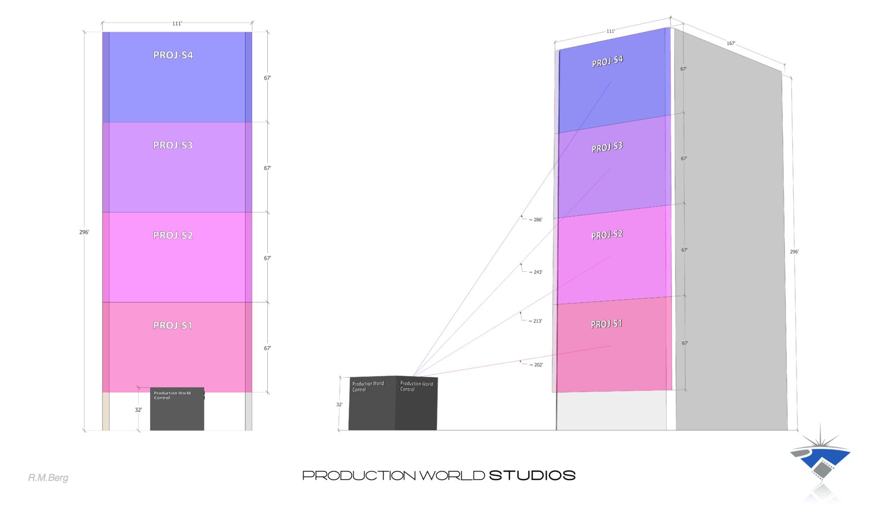Projector throw study, ATB building, Apple Pay reveal